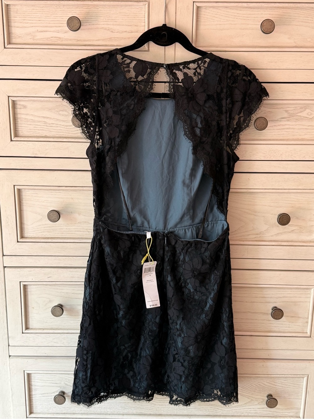 NWT BCBG Open Back BCBGeneration Black
Lace w/ blue underlay Cap-Sleeve Dress - Picture 2 of 5
